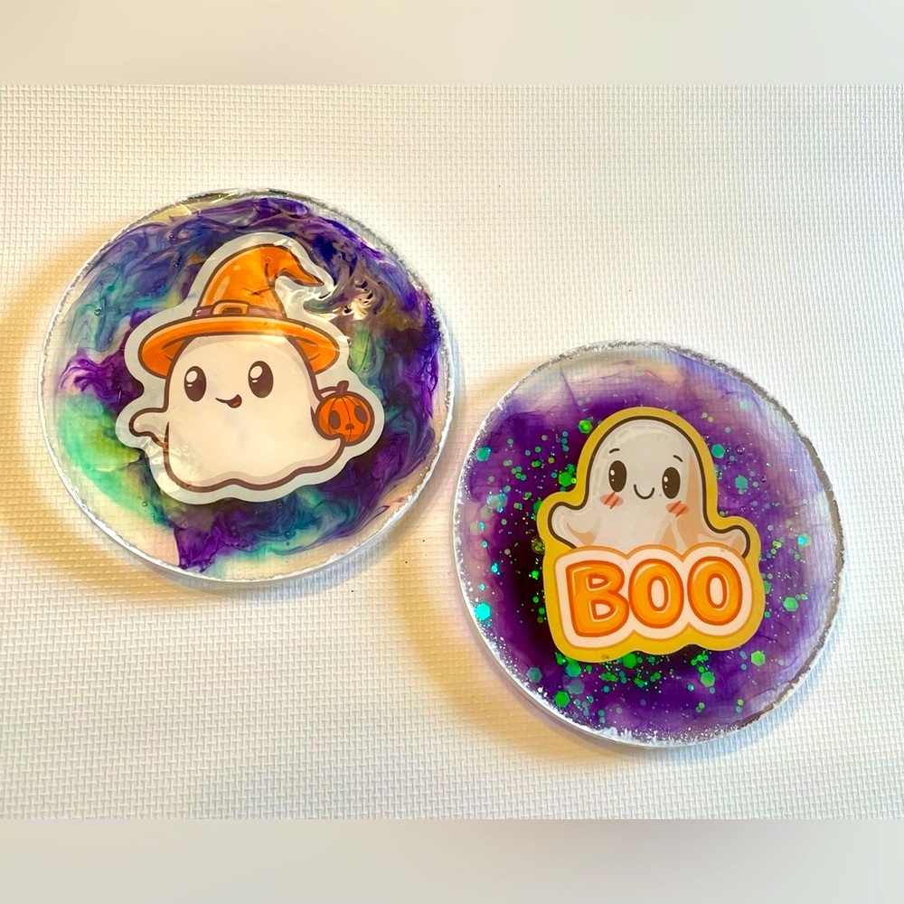 Hand Crafted Resin Halloween Ghost Magnets Set of 2
